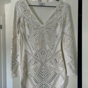 Bebe White Long Sleeve Embellished Dress